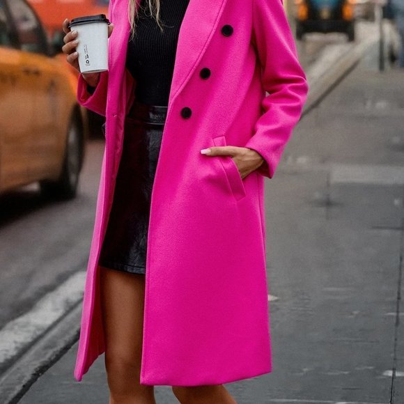 Chic Lapel Neck Double Breasted Overcoat Pink - Picture 2 of 4